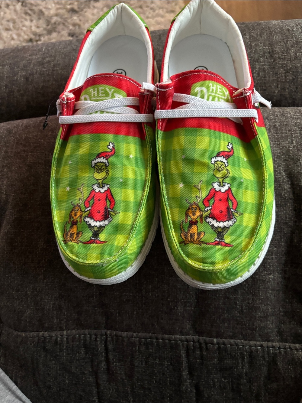 Hey Dude Green Red Grinch Print Flats